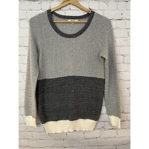 Madewell women's XS pullover sweater Crewneck Gray White Color Block long sleeve